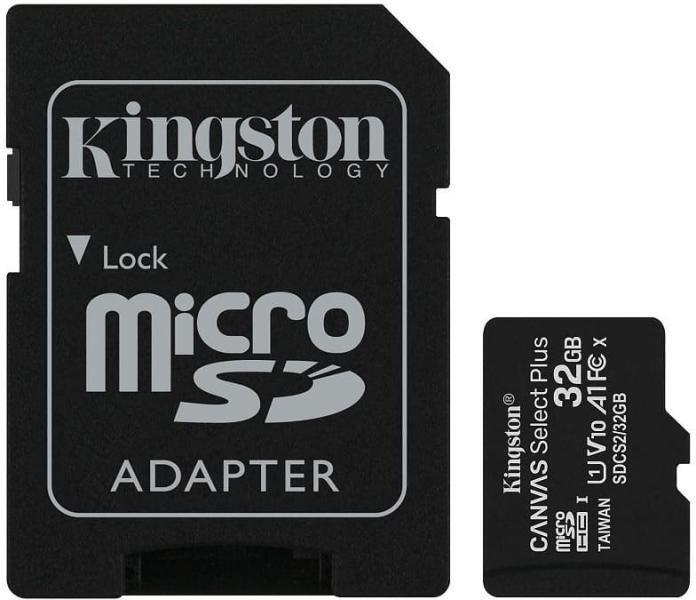 Kingston 32GB microSDHC Canvas Select Plus Class 10 100R A1 C10 Card + adapterrel